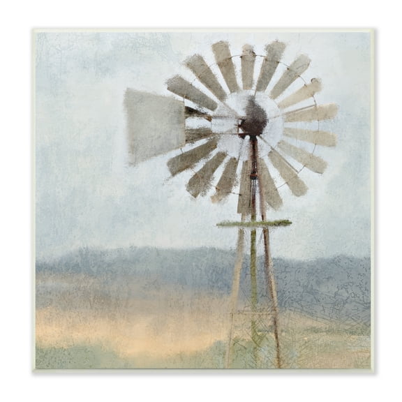 The Stupell Home Decor Collection Neutral Blue Windmill Breeze Farmyard Painting Wall Plaque Art, 12 x 0.5 x 12