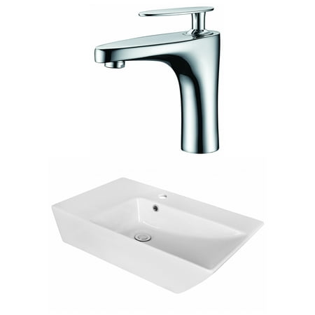 Rectangle Single Hole - 25.5-in. W Above Counter White Vessel Set For 1 Hole Center Faucet - Faucet Included