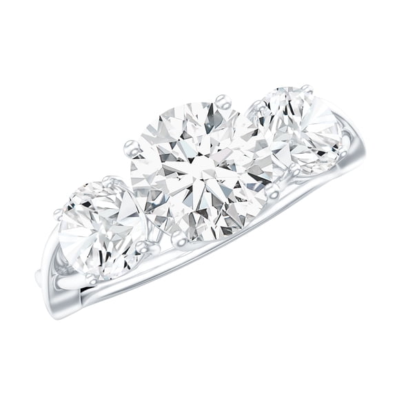 Rosec Jewels Lab Created Diamond 3 Stone Engagement Ring (7 mm, 5 mm, Ef-Vs Quality) - with Jewelry Box, 925 Sterling Silver, US 4.00