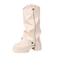 thumbnail image 3 of Willtoo Fall Winter Boots for Women Slouchy Mid‑Calf Platform Boots, Faux Leather Ruched Stacked Heel Combat Boots, Side Zipper Buckle Decor Lug Sole Fashion Boots, 3 of 6