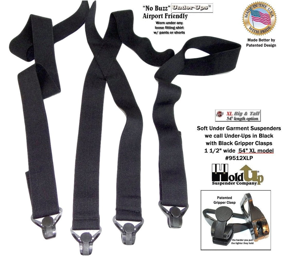 HoldUps 1 1/2" Wide All Black Hidden Undergarment Suspenders in XL