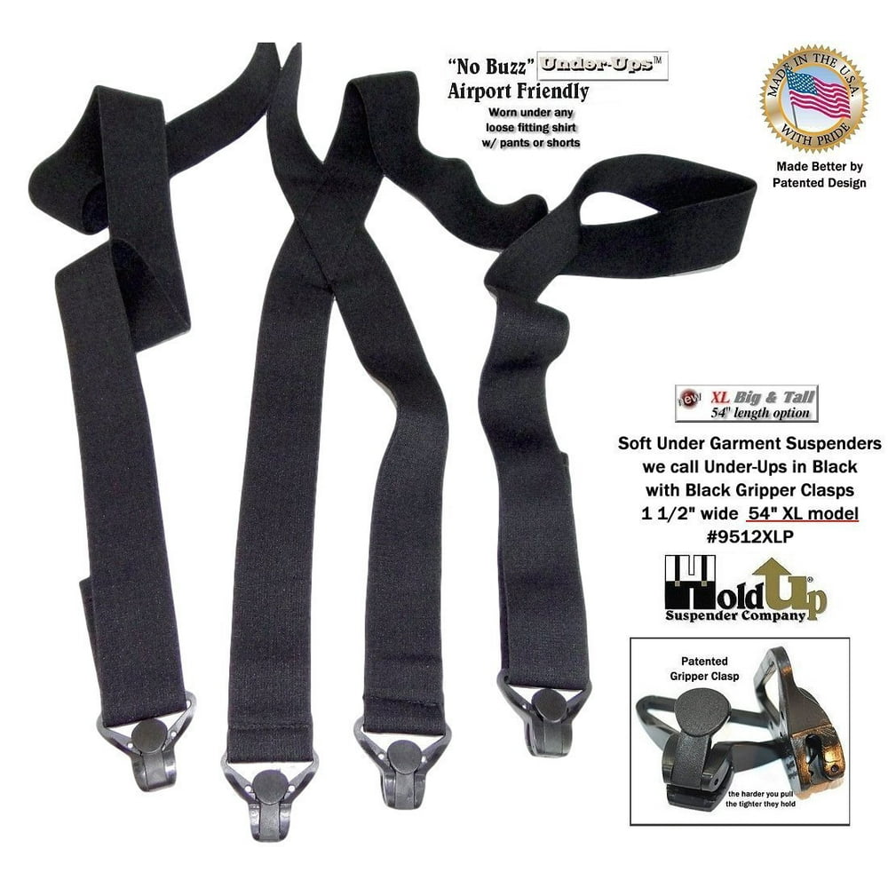 Holdup Suspender HoldUps 1 1/2" Wide All Black Hidden Undergarment