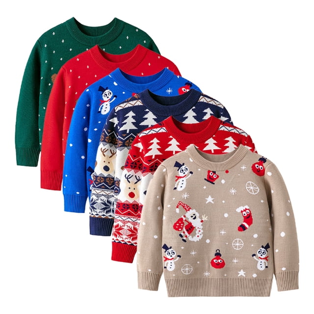 KYAIGUO Chandail de Noël pour Enfants Filles Garçons Automne Hiver Dessin Animé Col Rond Blouse Hauts 2-9T Chandail Extensible Doux Chandail Manches Longues Chandails en Molleton