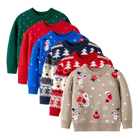 

KYAIGUO Toddler Kids Christmas Sweater for Girls Boys Fall Winter Cartoon Crewneck Blouse Tops 2-9T Soft Stretch Jumper Knit Sweater Pullover Long Sleeve Sweatshirts
