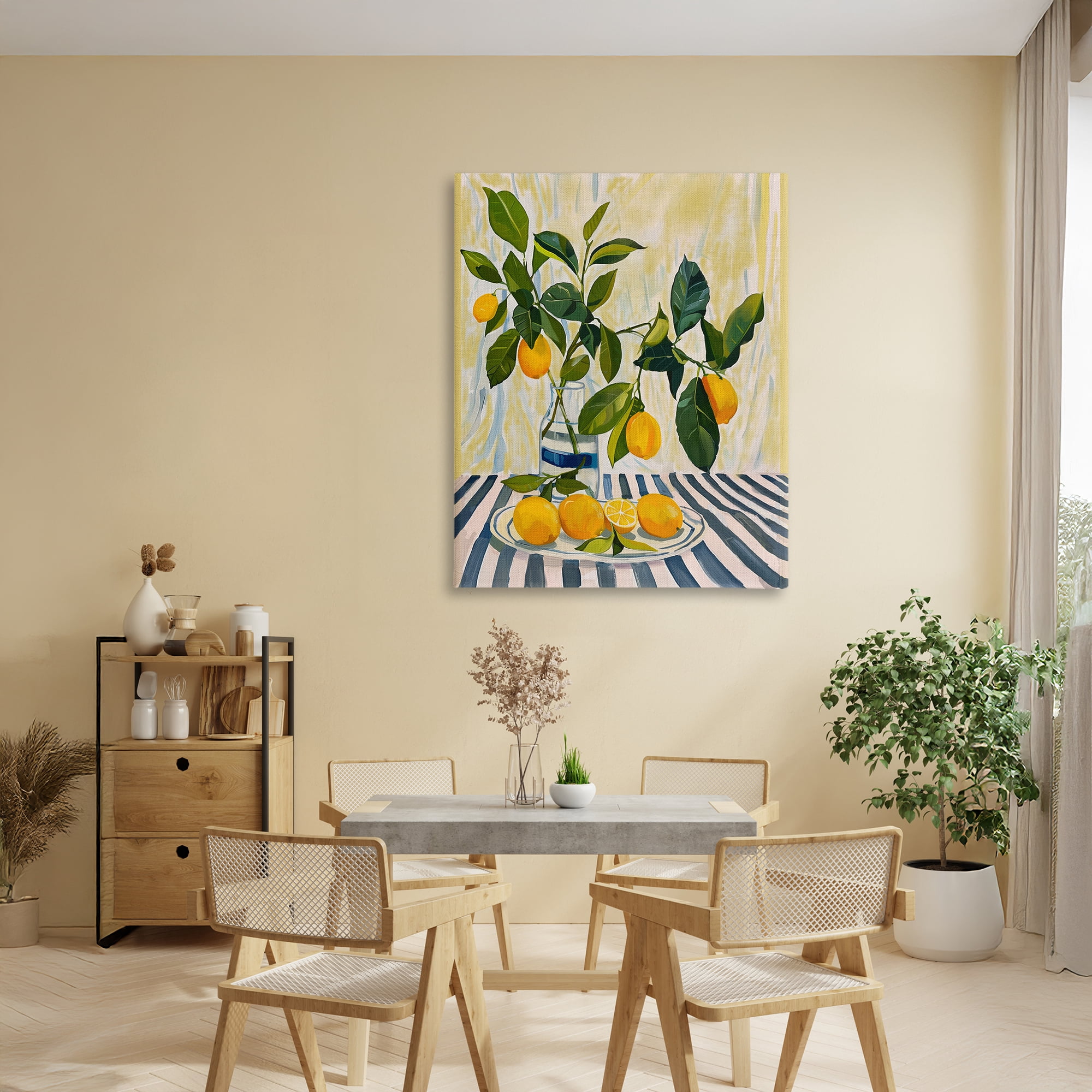 Stupell Industries Lemons on Striped Tablecloth Canvas Wall Art, design by Yen