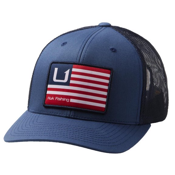 Men's Huk Blue Huks and Bars American Trucker Snapback Hat - OSFA