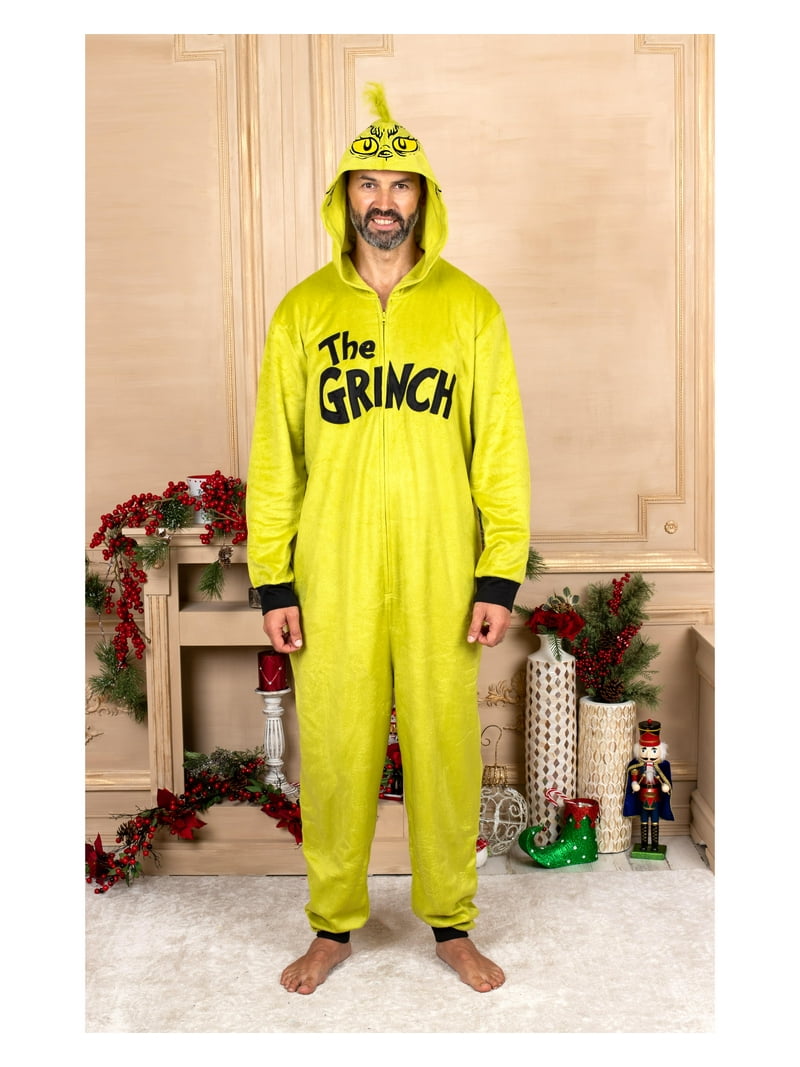 Seuss The Grinch Mens Union Suit Onesie Pajama Costume with
