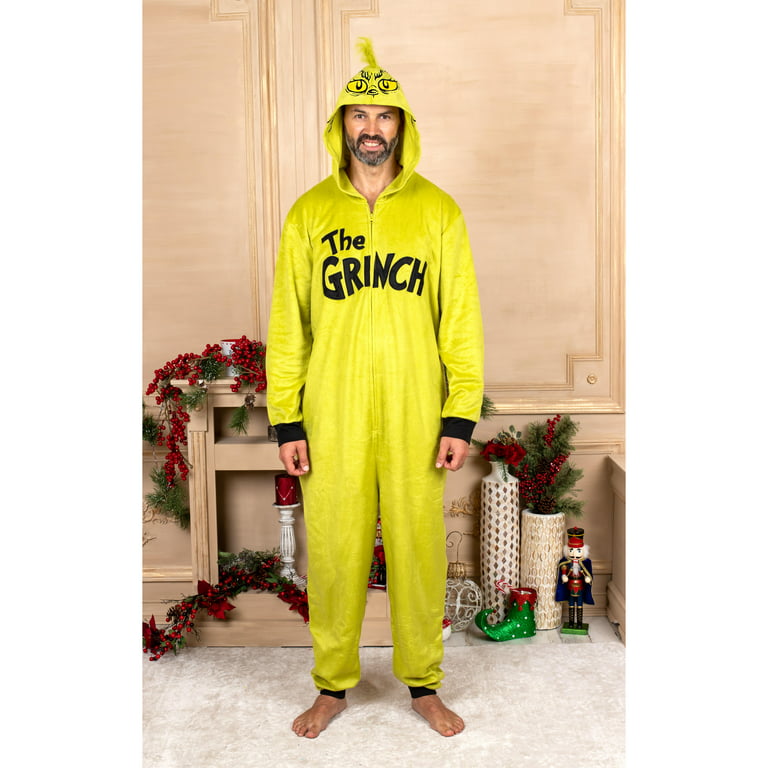 Dr. Seuss The Grinch Mens Union Suit Onesie Pajama Costume with Hood, Dad,  Size: L/XL
