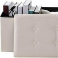 thumbnail image 2 of 30 Inches Storage Ottoman Bench, Faux Leather Ottoman with Storage, Folding Bench Shoe, Foot Rest Stool, for Living Room, Beige, 2 of 6