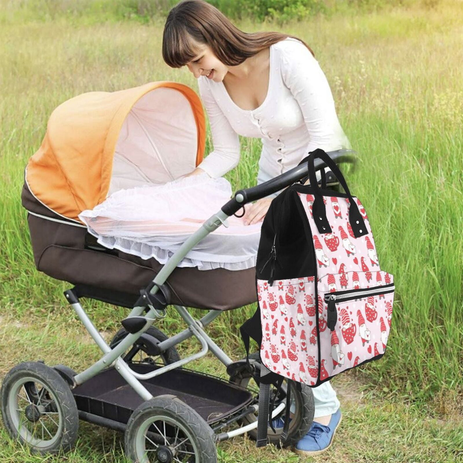 Ratiio Valentine Gnomes Mummy Backpack - Waterproof Twill Canvas, Large Capacity Diaper Bag with Multiple Pockets and Adjustable Straps