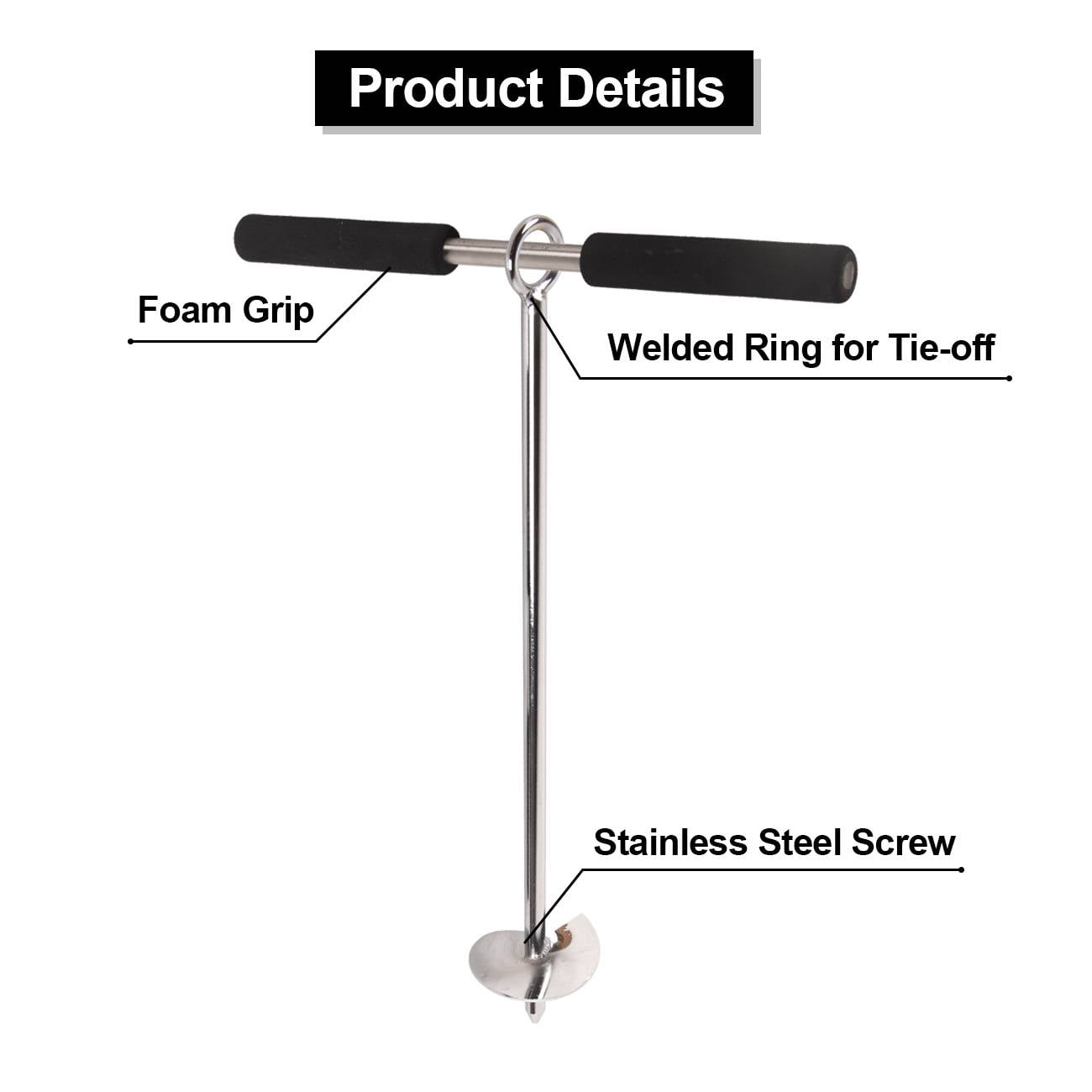 DAWOT 316 Stainless Steel Sand Anchor with Removable Handle for Kayak Jet Ski PWC Pontoon 17" Length Auger to The Beach Shallow Water and Sandbar Sand Anchor for Boat