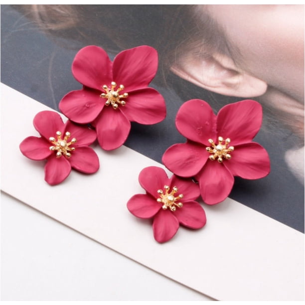 Pendientes Sense Pendientes Estilo Pendientes Distintivos Multicolor Doble Capa Flor Pendientes Sencillos para Mujer