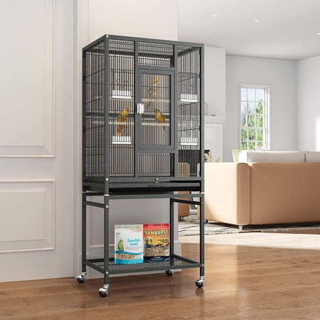 Dextrus Metal Bird Cage 53" with Rolling Stand and Castor Wheels, Large Budgie Cages with 2 Free Bird Covers,Suitable for Parakeets, Parrots, Cockatiels, Pigeons, Finches