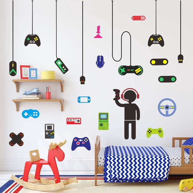 Pegatinas de pared para sala de juegos brillar controlador de videojuegos vinilo Gamer Boy 21x30cm