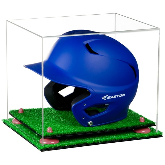 Versatile Clear Acrylic Display Case - Medium Rectangle Box with Pink Risers and Turf Base 12.25" x 10" x 10.5" (V22)