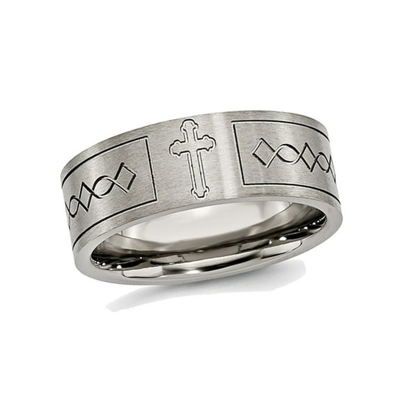 Mens 6mm Cross Design Titanium Wedding Band