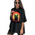thumbnail image 3 of Plus Size Shirt for Women Oversized Black Tops for Women Short Sleeves Shirt for Women Retro Black Cat T Shirt Crewneck Shirt for Women M, 3 of 5
