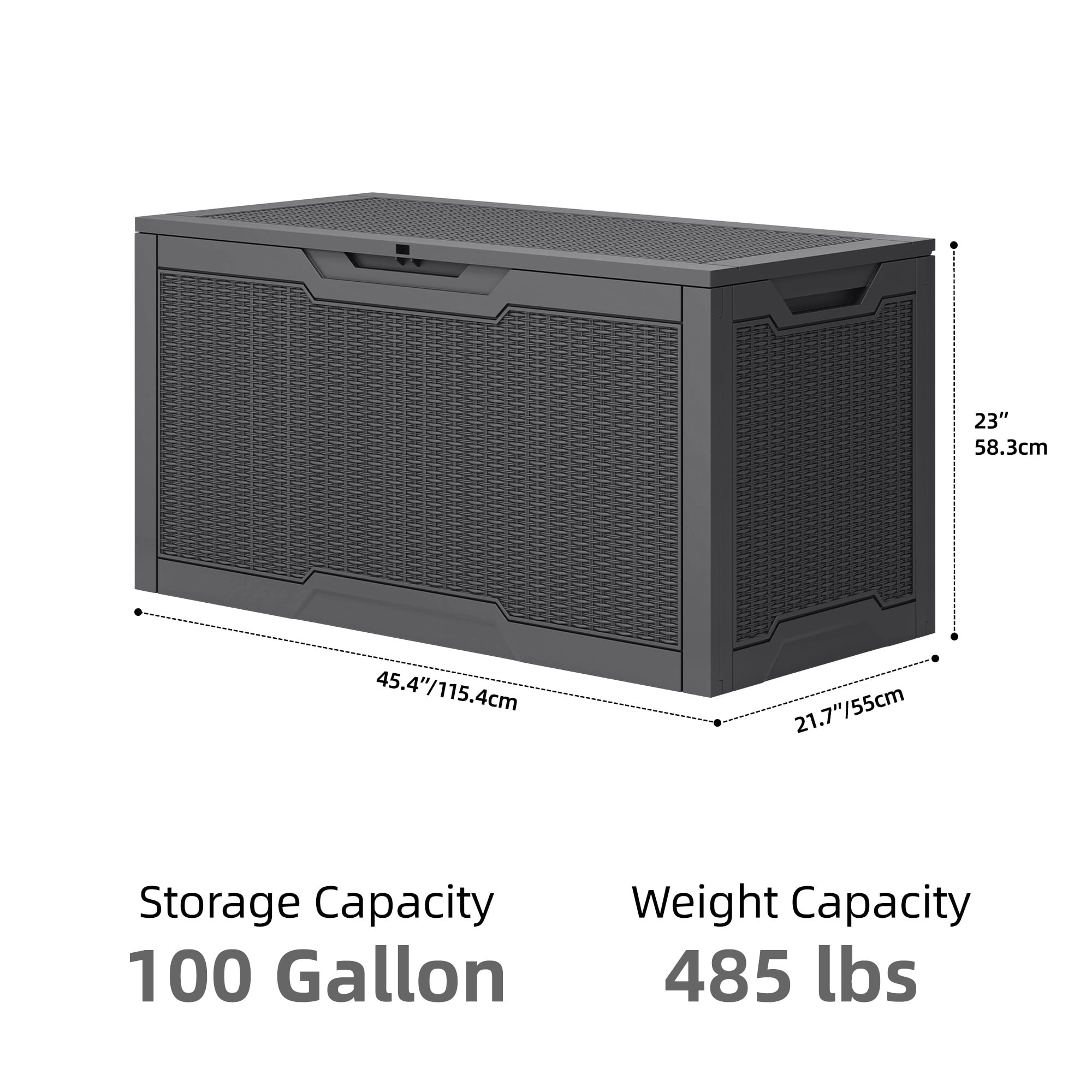 Uforic 100 Gallon Large Resin Deck Box, Waterproof Lockable Outdoor Storage Container for Patio Garden, Dark Gray