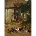 thumbnail image 2 of Constant Troyon 19x24 Black Ornate Framed Double Matted Museum Art Print Titled: Chickens in Front of a Farmhouse (1850-1860), 2 of 5