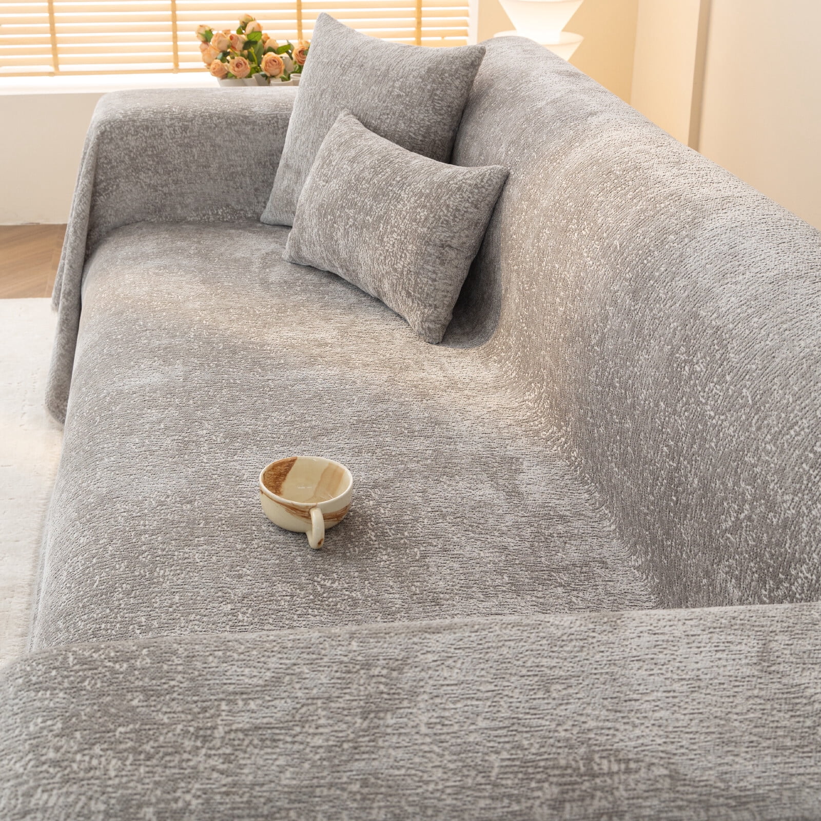 ANMINY Ultra Soft Chenille Couch Cover with Tassels, Machine Washable Multi - Use Sofa Blanket Cover