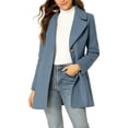 thumbnail image 5 of MODA NOVA Juniors Shawl Collar Single Breasted Mid-Thigh Winter Overcoat Gray Blue M, 5 of 6