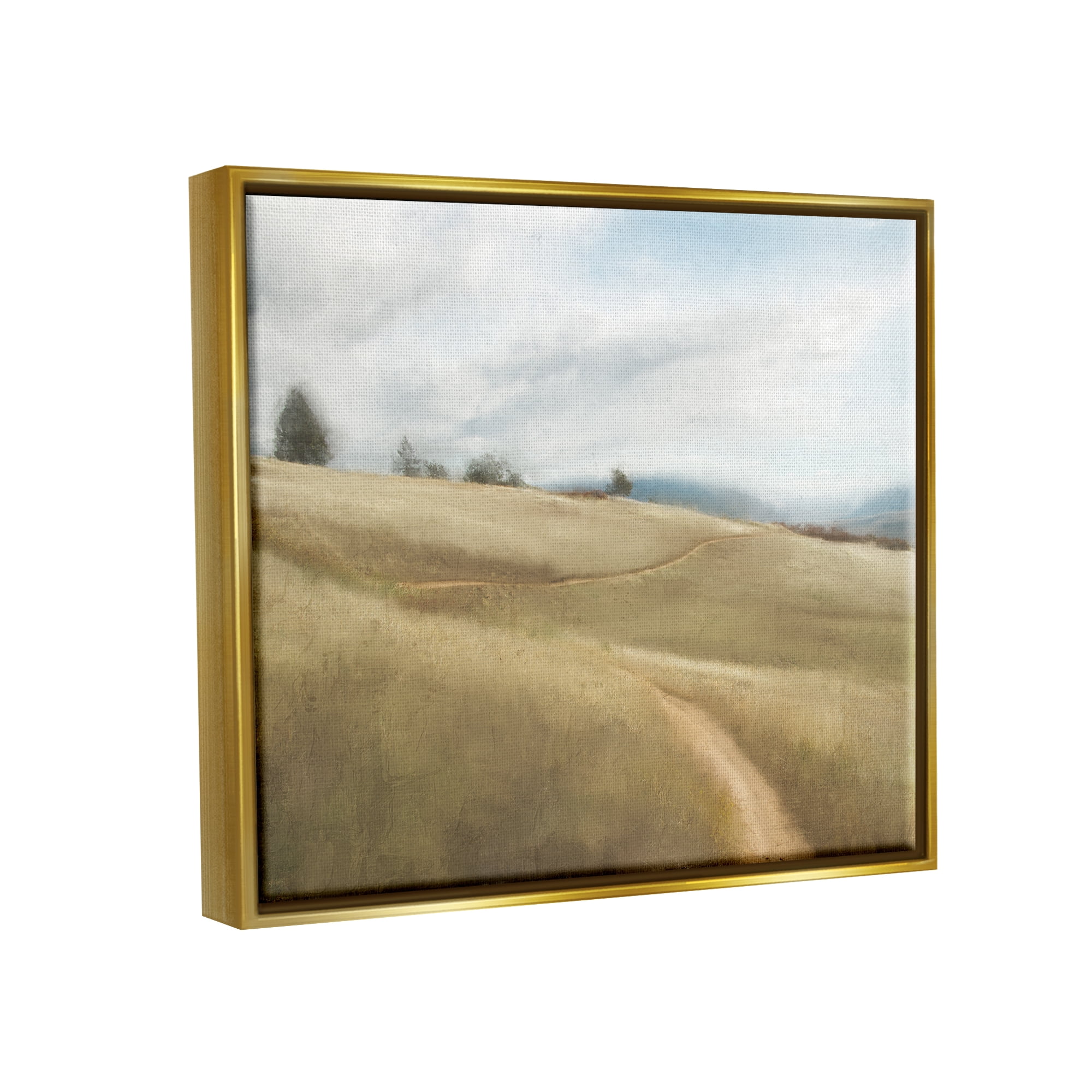 Stupell Industries Country Path Landscape Landscape Painting Gold Floater Framed Canvas Art Print Wall Art, 31 x 25