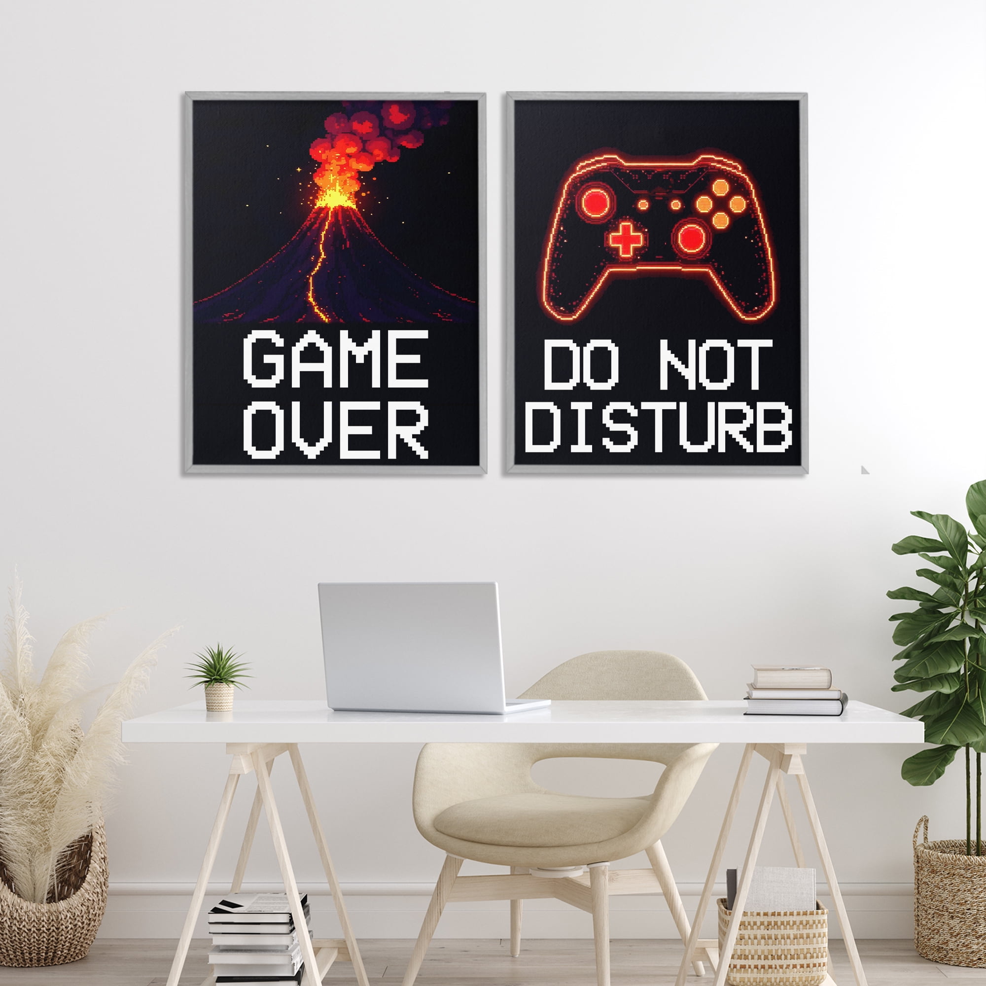 Pixel Game Sentiments 2 Piece Gray Framed Giclee Art Set, design by Kim Allen