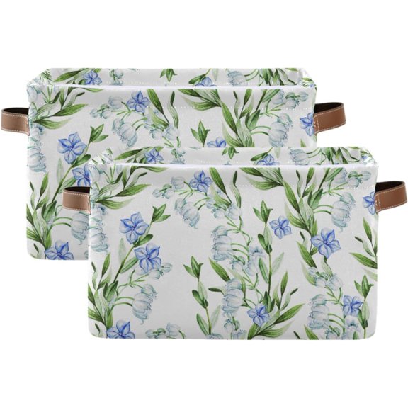 FREEAMG Watercolor Lilies Storage Basket with Handles Collapsible Storage Bins Canvas Fabric Storage Organizer for Shelves Closet Bedroom Living Room 2Pack