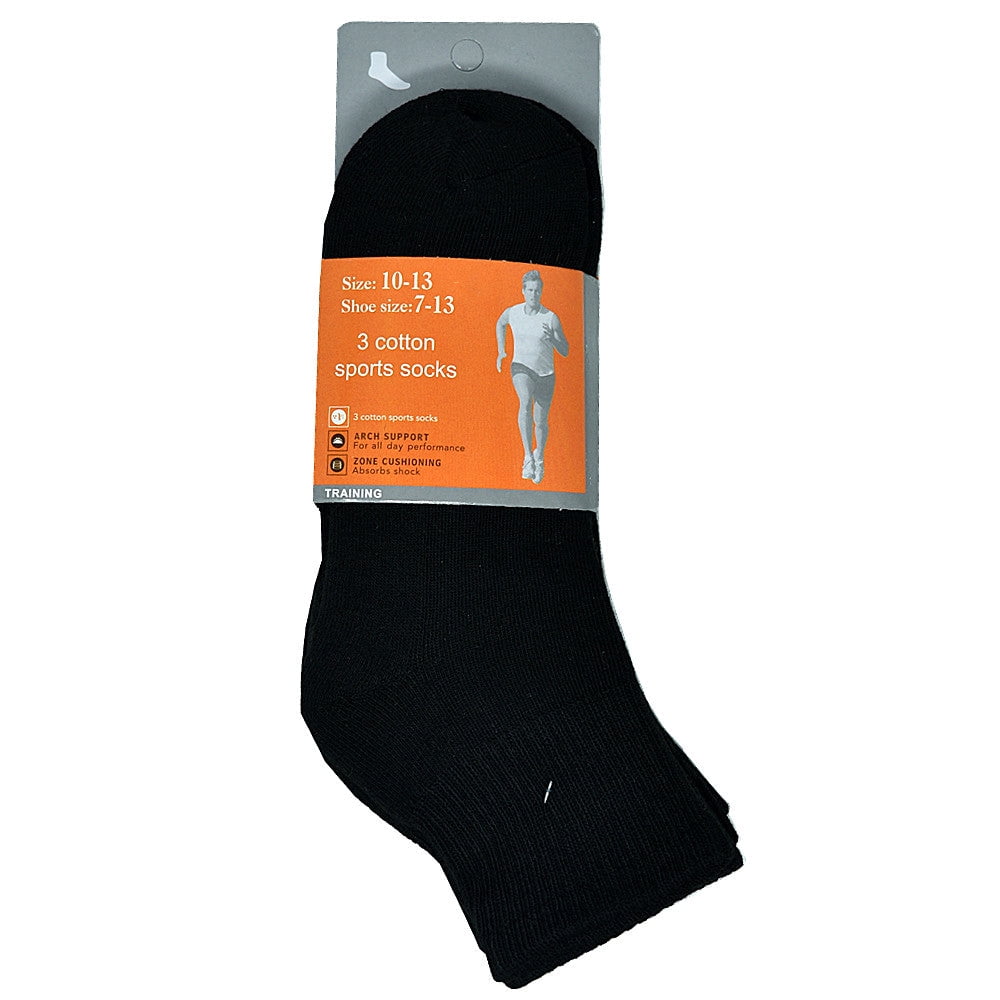 Men's High Quality Cotton Cushioned Black Ankle Crew Socks Size 9-13