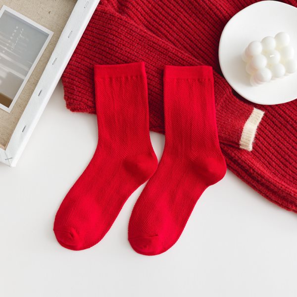 5 Pair Red Men And Women Sock Red New Year Chinese Characters Cotton