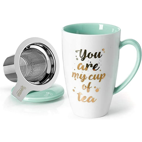 Sweese 205.109 Porcelain Tea Mug with Infuser and Lid - You Are My Cup of Tea, 15 OZ, Mint Green