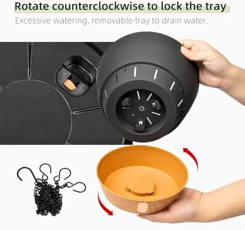 2 Pack 8 Inch Hanging Planters for Indoor Outdoor Plants, Hanging Baskets Flower Pots with Reservoir Tray & Visible Water-Level Dark Grey,8 inch