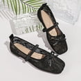 thumbnail image 6 of Black Womens Breathable Mesh Square Toe Flats Slip On Hollow Out Bow Accent Flat Sole Casual Outdoor Versatile Mesh Shoes, 6 of 9