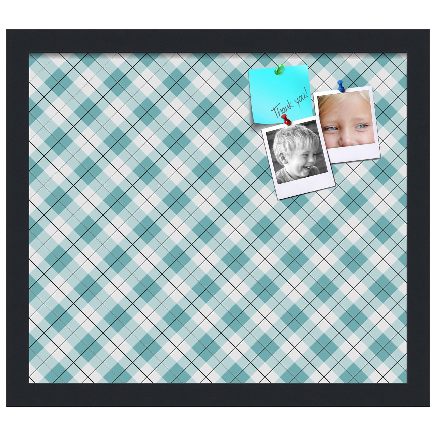 PinPix ArtToFrames 14x12 Custom Cork Bulletin Board Argyle Turquoise   Poster Board Has a Fabric Style Canvas Finish, Framed in Satin Black (PinPix-648)