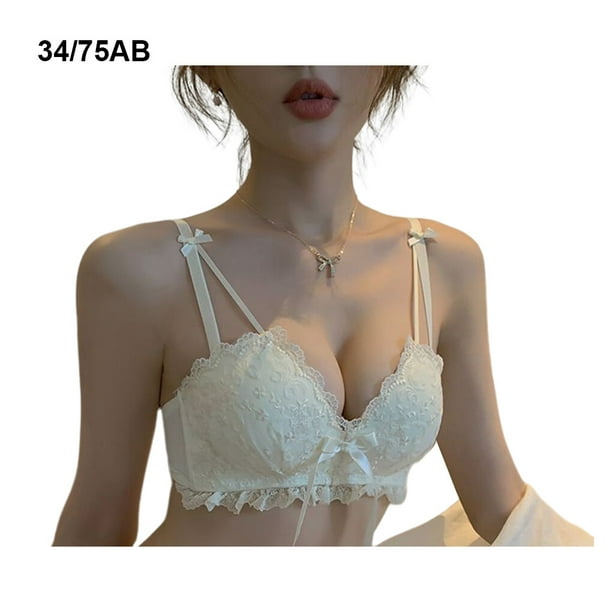 thinsony Push-up Bra Lace Lingerie Girl Brasserie Washable Woman Underwear  White Side Closed Breathable Sleepwear Invisible Bras 34/75AB 