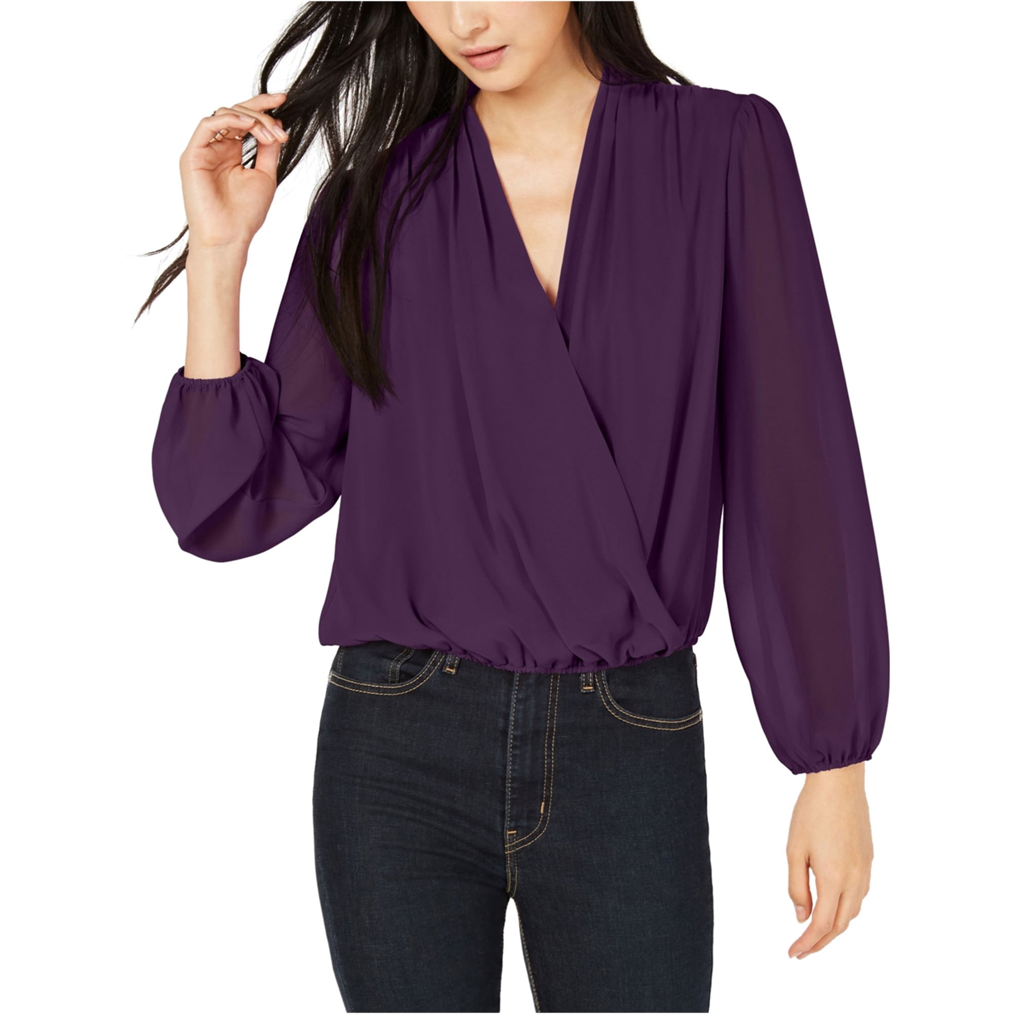 Bar III Womens Pleated Wrap Blouse Bar III Womens Pleated Wrap Blouse