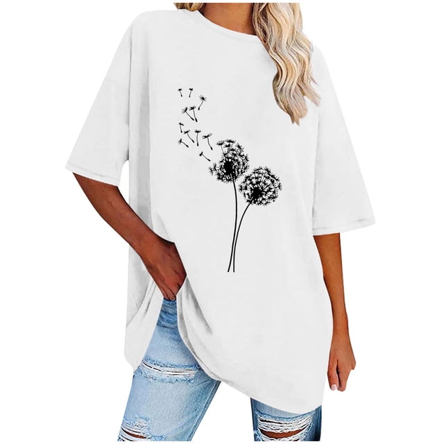 Camisetas de Manga Corta para las Mujeres Impreso Cuello Redondo Suelto Camiseta, Casual Cuatro Estaciones Blusa para el Hogar