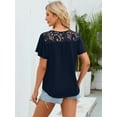 thumbnail image 4 of Fancyglim Womens Plus Size Short Sleeve Shirt Round Neck Long Lace Tops, Navy 2XL, 4 of 5