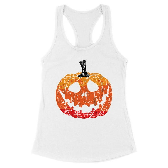 Pumpkin Face Ombre Tank Top Fitted Racerback Women's Medium White