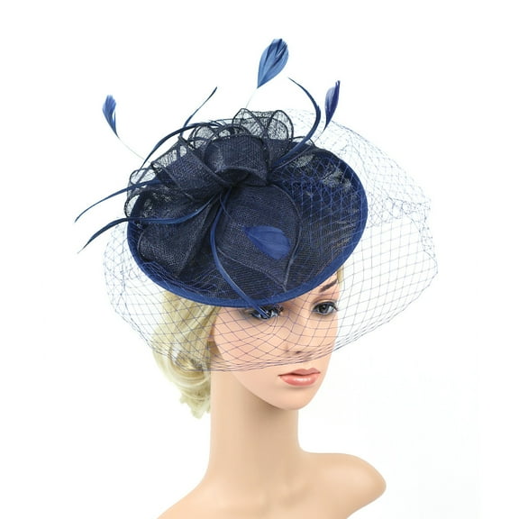 Pxiakgy headbands for women Handmade Women Hair Clip Wedding Casual Fascinator Large Hat Headpieces Navy Blue   One size