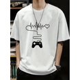 thumbnail image 1 of Men's Game Controller And Heartbeat Print T-shirt, Crew Neck And Short Sleeve Tee, Casual And Stylish Leisure Tops For Summer Street And Daily Wear, 1 of 6