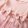 thumbnail image 5 of Wuxian Girls Knitted Mesh Tutu Dresses Ruffles Long Sleeve Round Neck Star Sequins Print Cute Bowk Tulle Dress Winter Thermal Cozy Clothing Fall Dresses,Pink,12-18 Months, 5 of 9