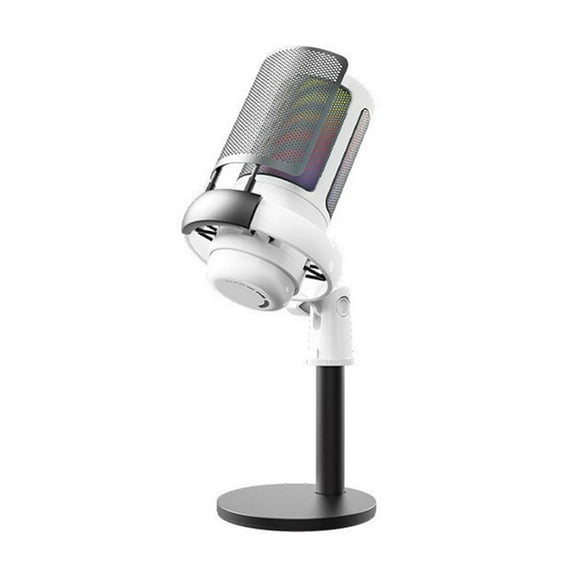 USB Gaming Condenser Microphone Computer Recording Microphone RGB Lighting Capacitor Microphone White