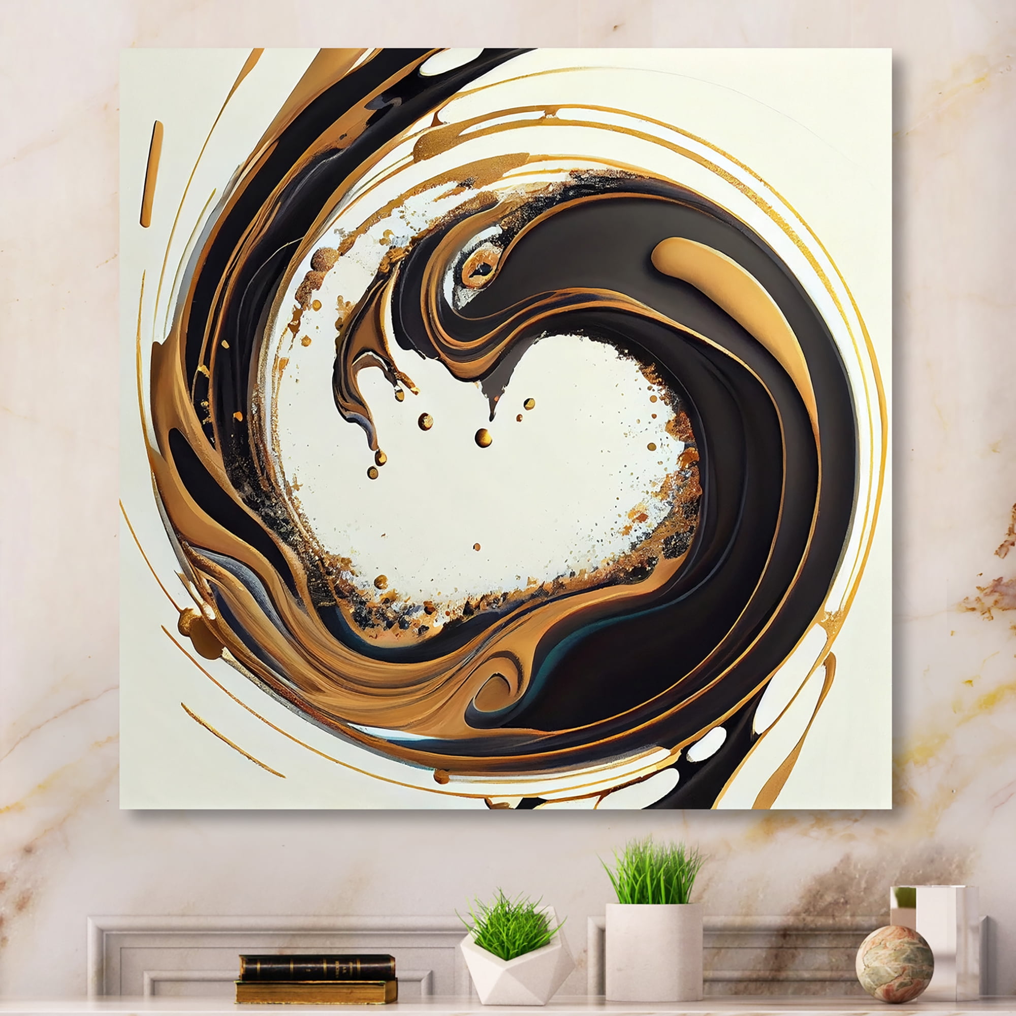 Designart Black And Gold Circle IV Canvas Wall Art