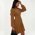 thumbnail image 5 of Karymi Summer Dress Brushed Ribbed Knit Mini Dress Deep V Neck Lantern Long Sleeve High Waist Flared Ruffle Hem Casual Fall Short Dress, 5 of 8