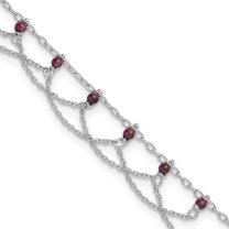 Auriga Fine Jewelry 925 Sterling Silver Rhodolite Garnet Anklet 10inch for Women