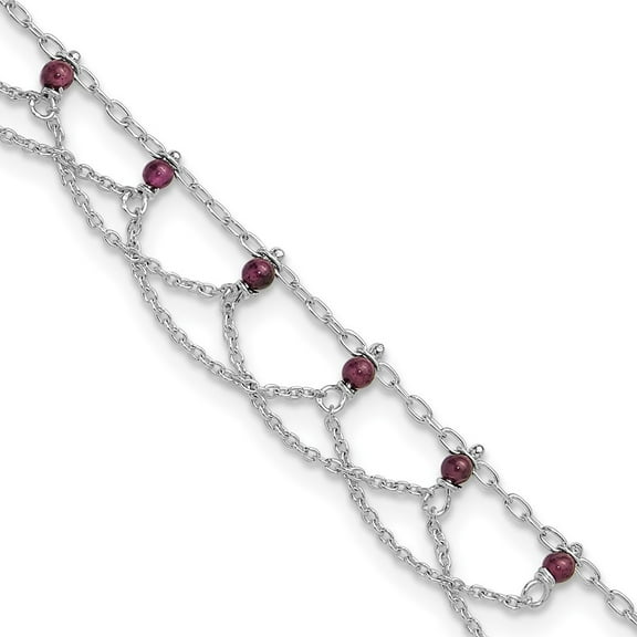 Auriga Fine Jewelry 925 Sterling Silver Rhodolite Garnet Anklet 10inch for Women