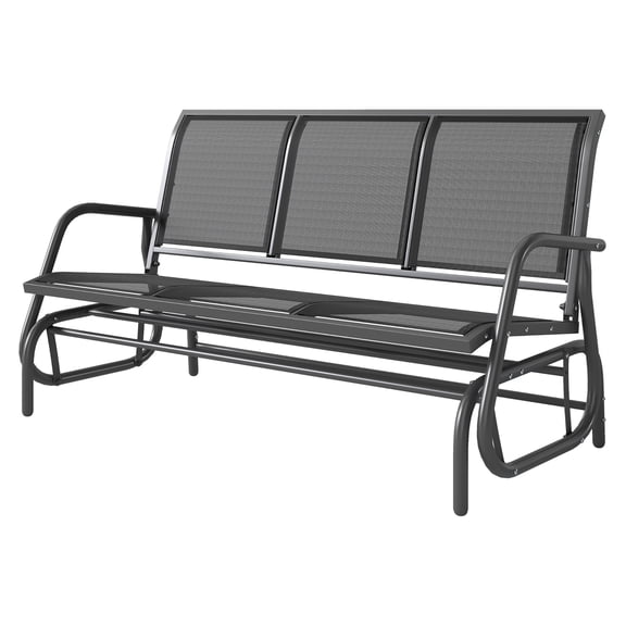 3-Person Patio Glider Bench - Outdoor Swing Chair, Breathable Mesh, Metal Frame - Black Porch Glider for Backyard, Balcony