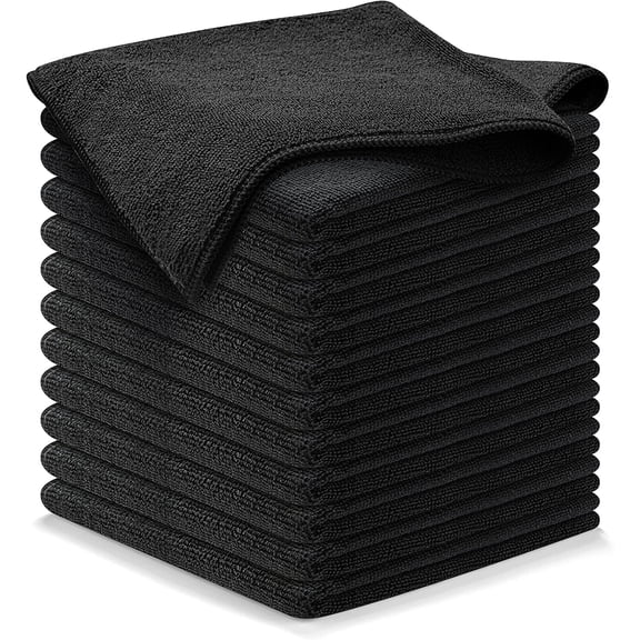 USANOOKS Microfiber Cleaning Cloths-Microfiber Towels-Black- Pack of 12 (12.5"x12.5")