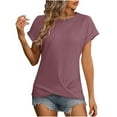 thumbnail image 2 of Njoeus Women's T Shirts Short Sleeve Summer Tops Loose Casual Round Neck Tunic Tops Knit Crisscross Front Tee Blouse S-XXL, 2 of 3